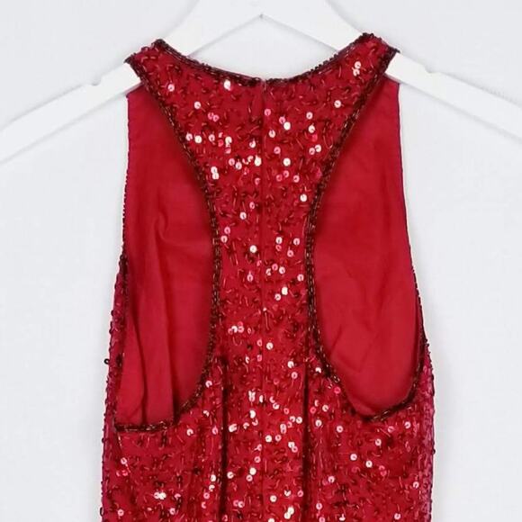 Laurence Kazar New York Red 100% Silk Sequins Hand Sewn Gown Dress Size PS - Picture 5 of 7